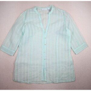 JH COLLECTIBLE - WOMEN'S SHEER LIGHT BLUE STRIPED 3/4 SLEEVE TUNIC TOP - SIZE L